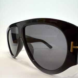 Tom Ford Glossy Black Sunglasses with Gold Detail